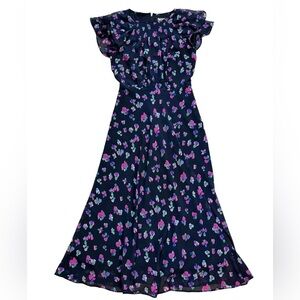 DKNY Women's Navy Blue Floral Midi Dress Size 0